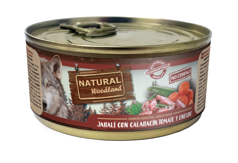 Natural Woodland comida húmeda en lata perro Jabalí con calabacín, tomate y eneldo 170GR