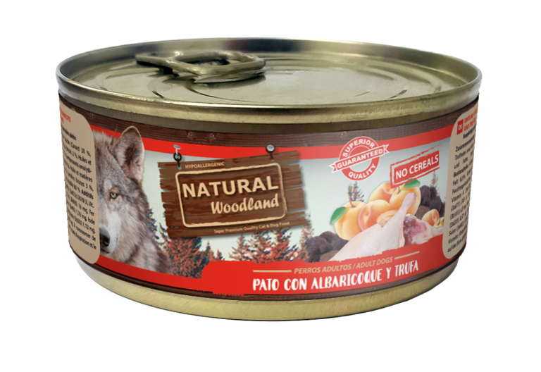 Natural Woodland comida húmeda en lata perro Pato con albaricoque y trufa