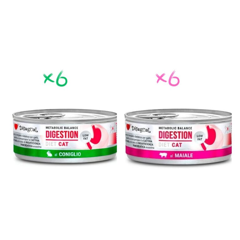 Disugual Digestión Low Fat Gato Pack 12x85Gr Varios Sabores: Cerdo y Conejo