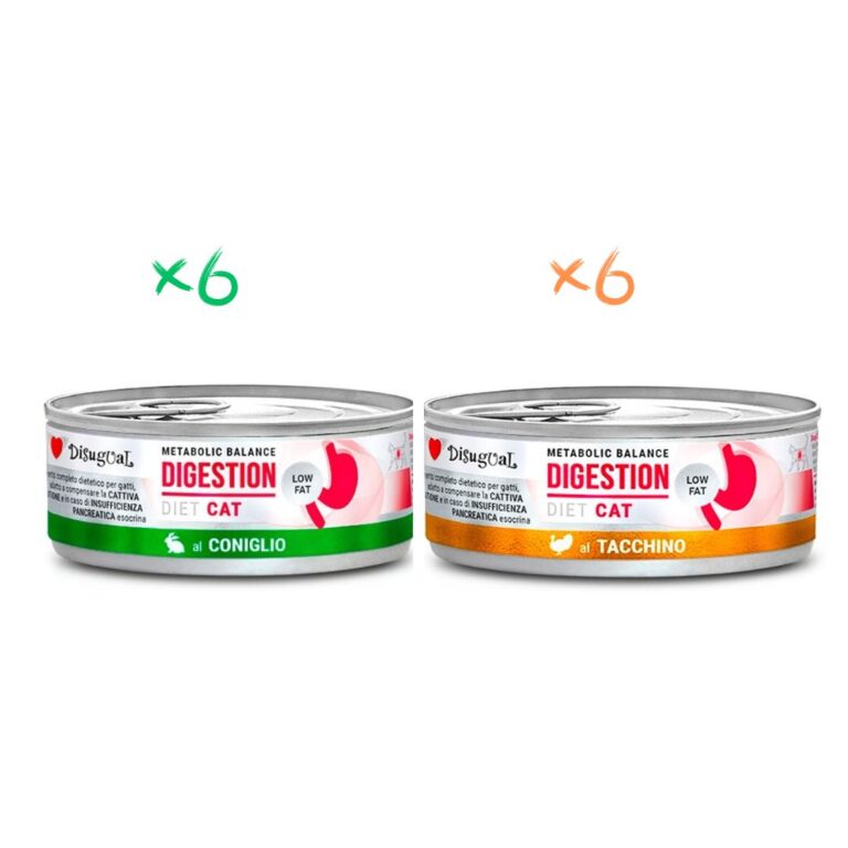 Disugual Digestión Low Fat Gato Pack 12x85Gr Varios Sabores: Conejo y Pavo