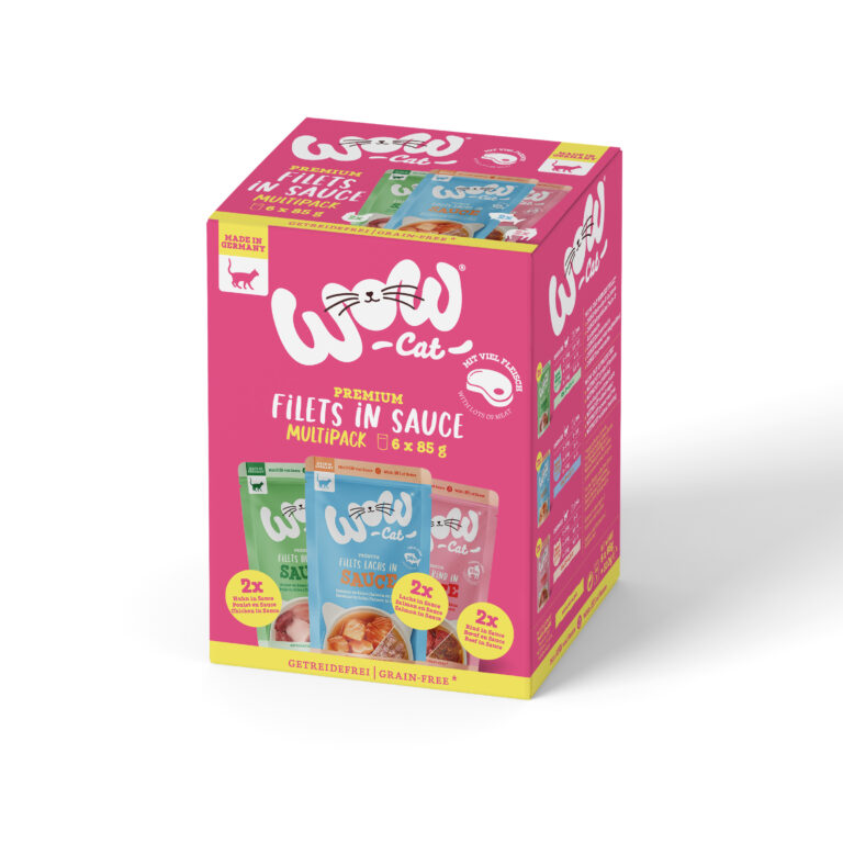 WOW CAT FILETES EN SALSA MULTIPACK GATO - POLLO, VACUNO Y SALMÓN 6x85GR