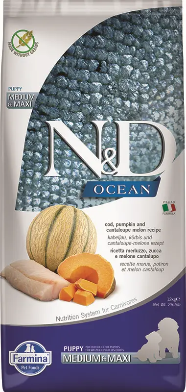 FARMINA ND PERRO OCEAN PUPPY BACALAO PUMPKIN MEDIUM MAXI 12KG